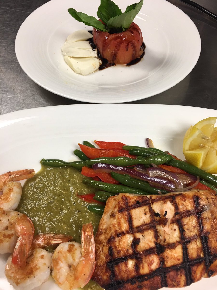 ChefTrigo's tweet photo. Grilled Atlantic Salmon and Gulf Shrimp with a poached caprese salad @hotelicon #lineandlariat https://t.co/3hpF5RXO2C