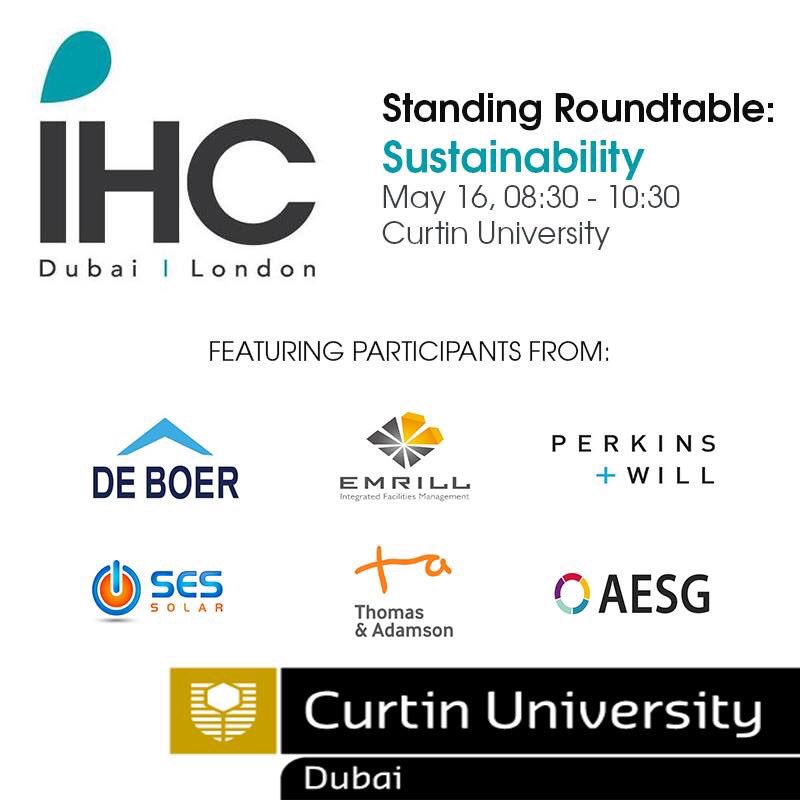 iHC_PR's tweet photo. TODAY we host The #IHCRoundTable; Sustainability. Speakers from @EmrillServices @DeBoerME @perkinswill #CurtinUniversityDubai #DeBoer #AESG https://t.co/dnatGjRBGZ