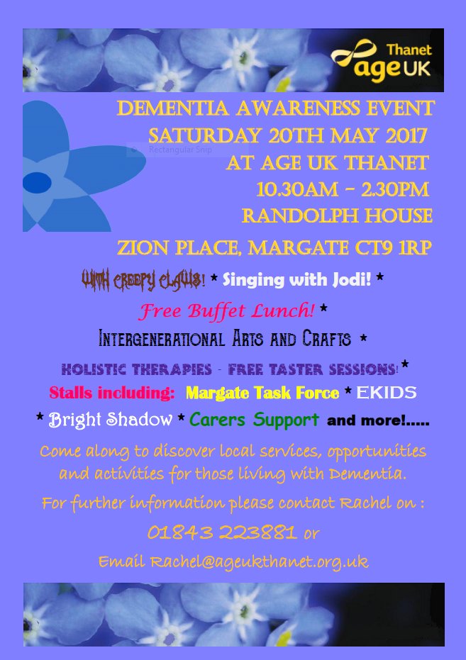 <a href="/MTFThanet/">Thanet Multi-agency Task Force</a> will have a stall at an action packed <a href="/age_uk/">Age UK</a> Dementia Awareness event this Saturday. Singing, crafts, lunch and much much more