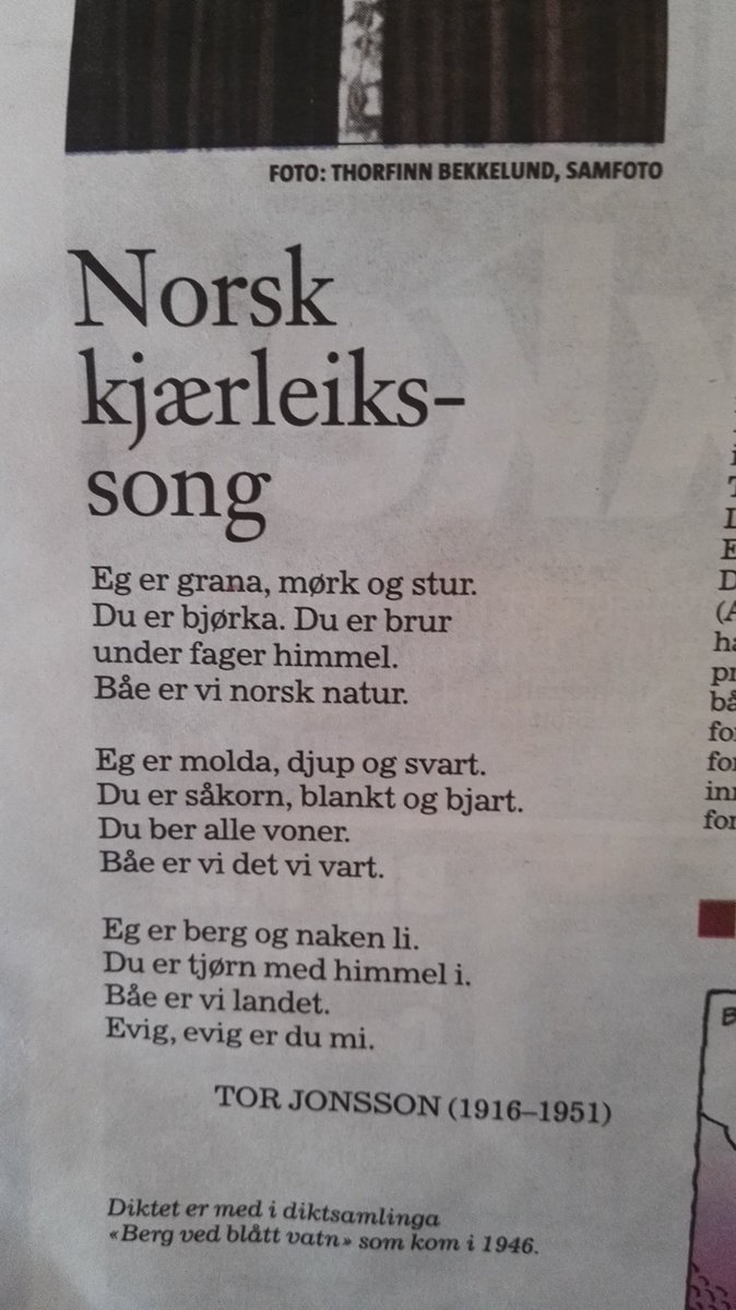 Musikkmagasinet's tweet photo. Og på lederplass i dagens Kk har @Braanen funnet fram en innertier av et dikt i anledning morradagen. https://t.co/F1kmY0f3bH