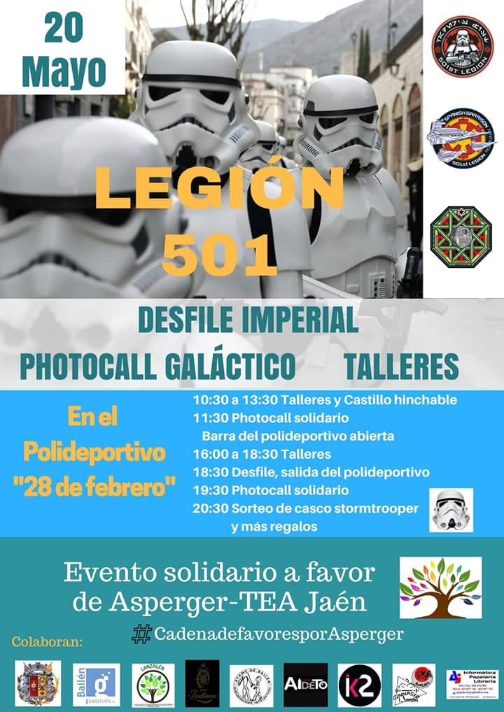 equipolanzaLEN's tweet photo. Este sábado #20Mayo colaboramos con la @legion501 en #Bailén, evento solidario a favor de @AspergerJaen
#StarWars
Agradeceríamos difusión 😘 https://t.co/3AUI7bpct1
