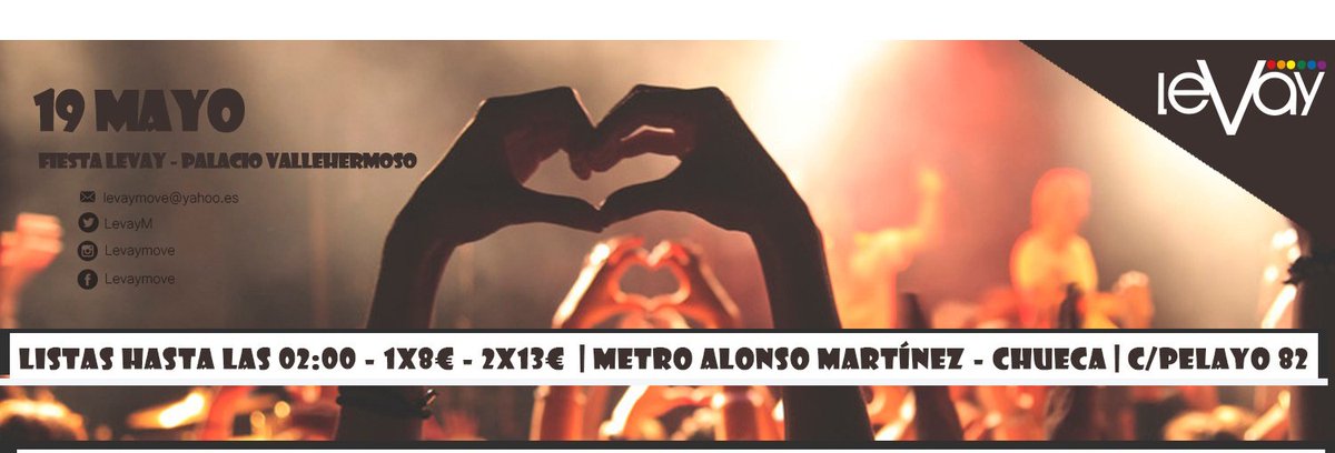 LevayM's tweet photo. ¿Terminó #SanIsidro ? Sí, pero este viernes 19 vuelve #Levay por todo lo alto... ¡Te esperamos!
Listas  👉📨  levaymove@yahoo.es https://t.co/bpHeo7TbSM
