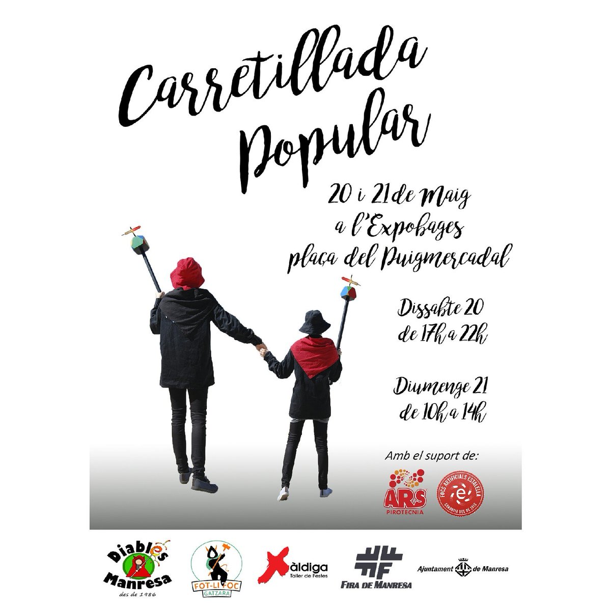 Vine a cremar una carretilla per 1€, apte per tots els públics, de petits a grans, 20 i 21 a la plaça de Puigmercadal #expobages #diables