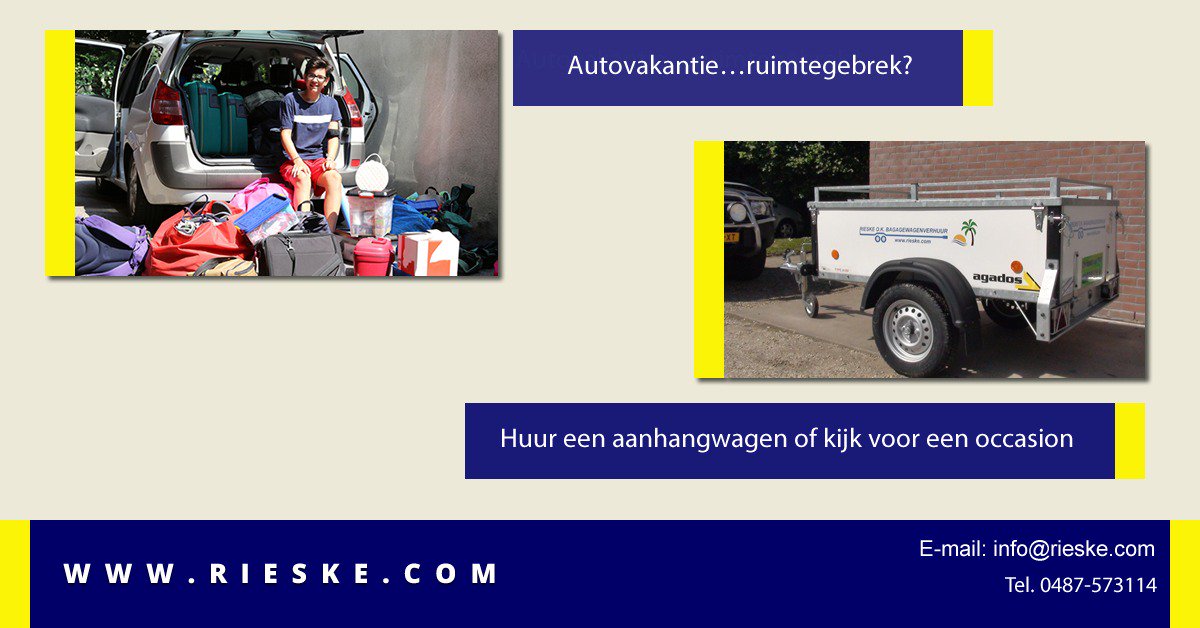 Autovakantie…ruimtegebrek? Kijk eens op onze website om een aanhangwagen te huren of voor een occasion. 
rieske.com/top-menu/verhu…