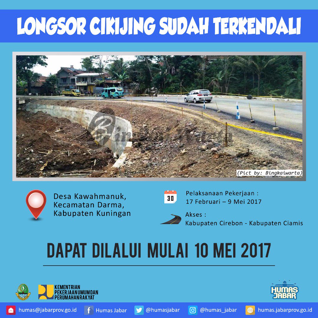 Alhamdulillah wargi Jabar, perbaikan jalan yang terdampak longsor Cikijing sudah selesai. Tetap berhati-hati ya dalam berkendara! 😀#LalinJBR