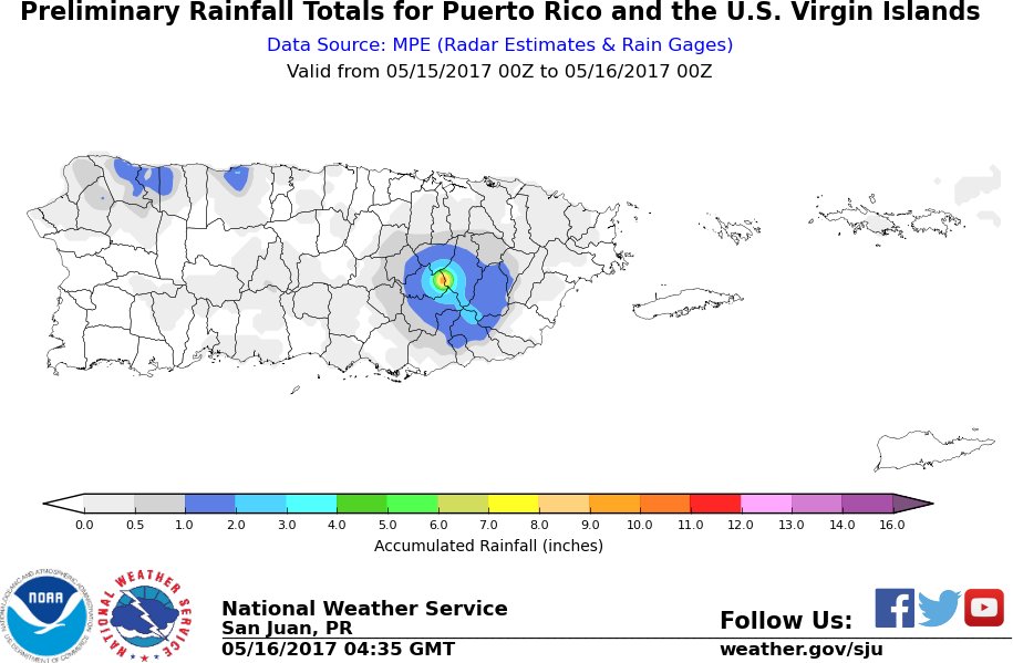Preliminary 24 Hr rainfall totals for PR and the USVI. prwx usviwx