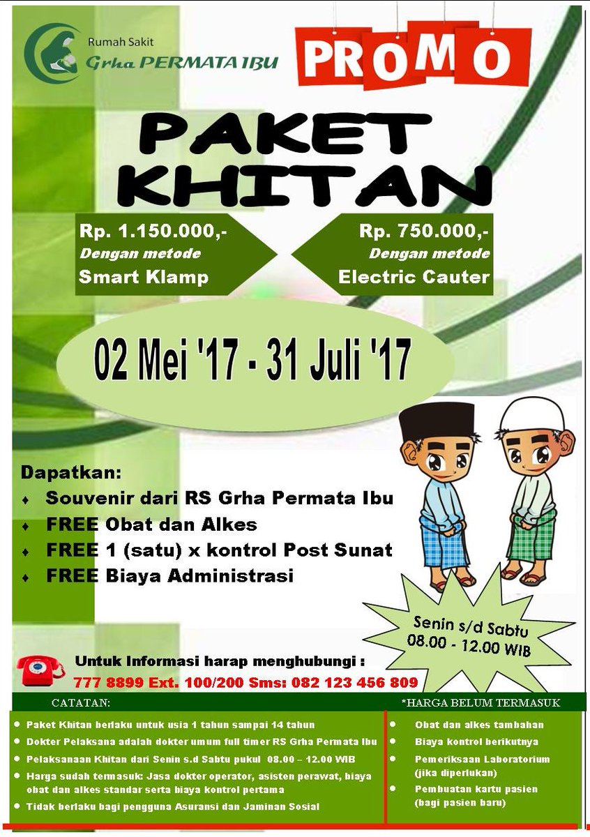 Ayo ajak sikecil untuk khitan di musim liburan nanti,
nikmati promo kami selama bulan mei-juli 2017 ya !

#khitan
#promokhitan
#liburan