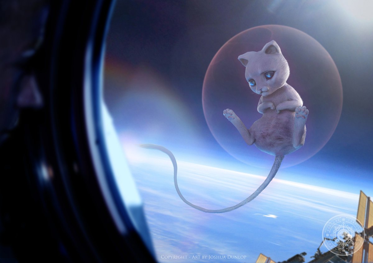 JRRDunlop's tweet photo. Something's outside the window on the ISS... It's Mew! Hope you guys like it! Exclusive for #RedBullGames #Pokemon #PokemonZoology #Mew https://t.co/QIz28hYjRY