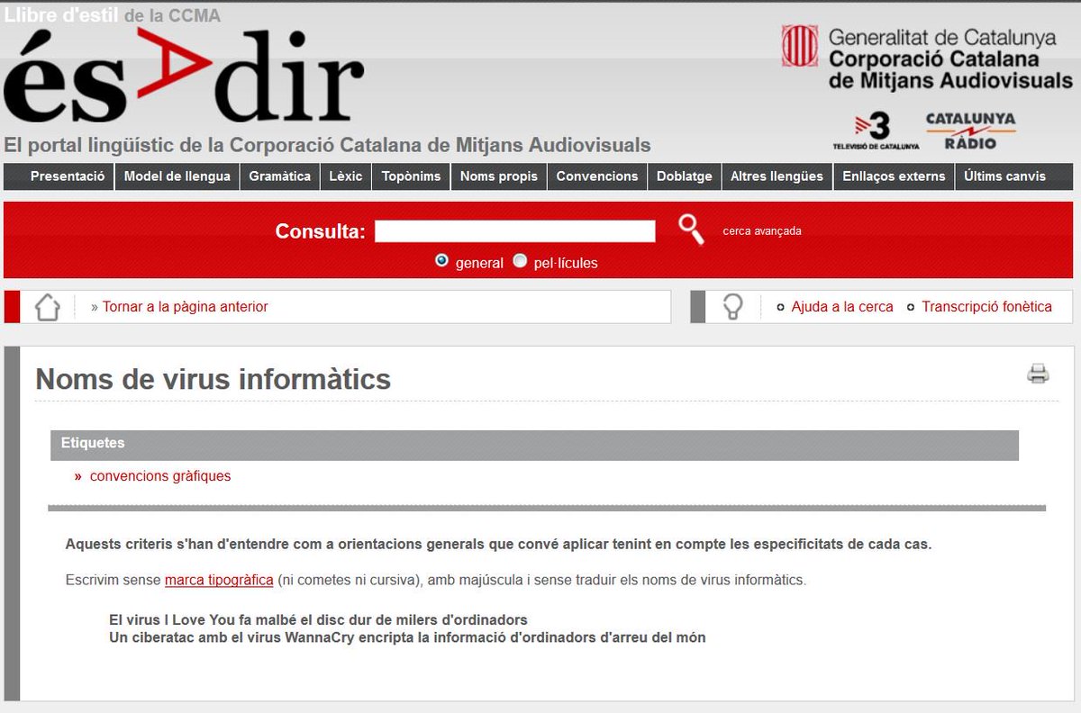 LlenguaTV3CR's tweet photo. Noms de virus informàtics. Convencions gràfiques: https://t.co/9faBYzkGxy #ésAdirConvencions https://t.co/EZNEFOl32A
