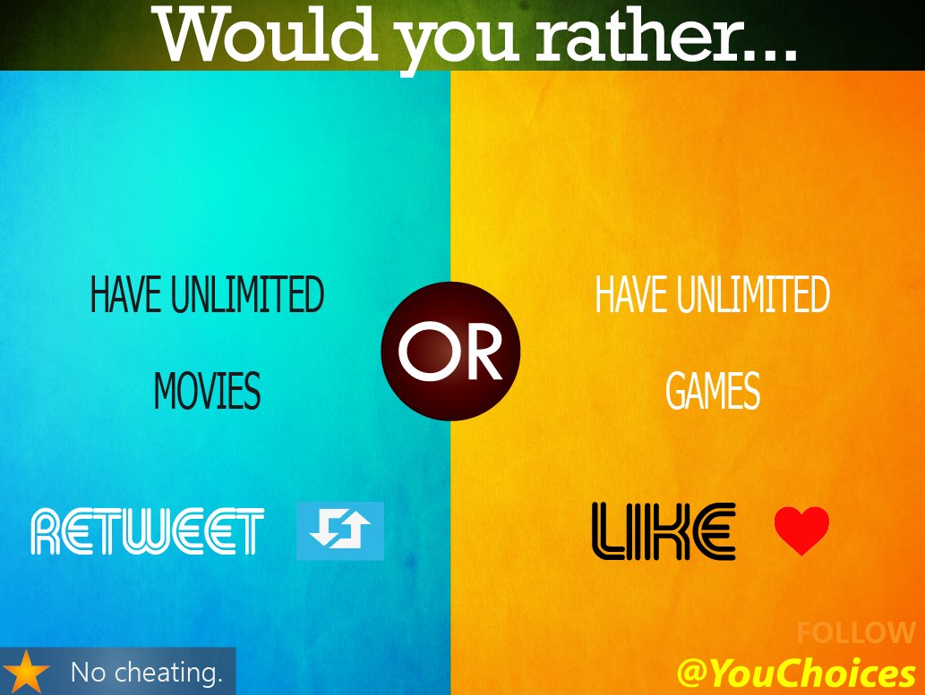 YouChoices's tweet photo. Movies or games? https://t.co/xkHOSjIVvW