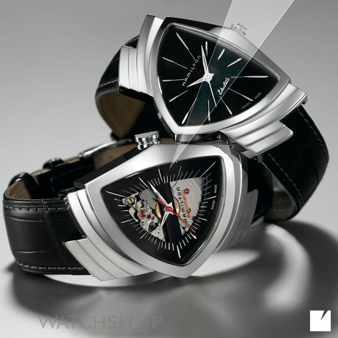 TimeSquareCol's tweet image. El  increíble diseño no convencional del reloj Ventura, lo ha convertido en el diseño más famoso de la marca #Hamilton.