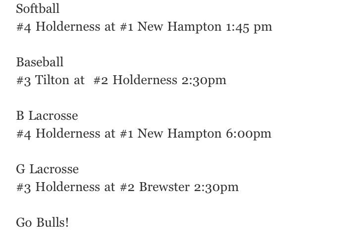 HoldernessBaseb's tweet photo. Congrats to these four programs on reaching the playoffs and good luck on Wednesday. Hopeful for some lakes region titles! https://t.co/6VLHouxLJe