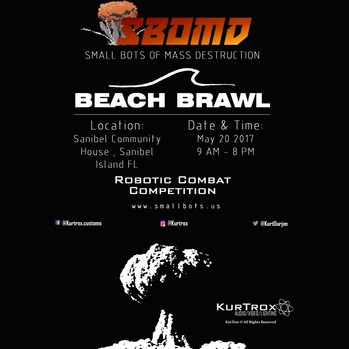 TCMSpace's tweet image. T-minus 4 days until Small Bots of Mass Destruction: Beach Brawl!
#Robotics #technology #Sanibel