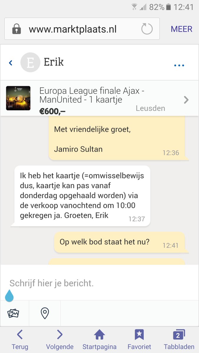 PariaJamiro's tweet photo. @AjaxFancare wat doet ajax tegen mensen die vandaag een kaart hebben gekocht en nu doorverkopen va marktplaats? https://t.co/QRqQjkXeXZ