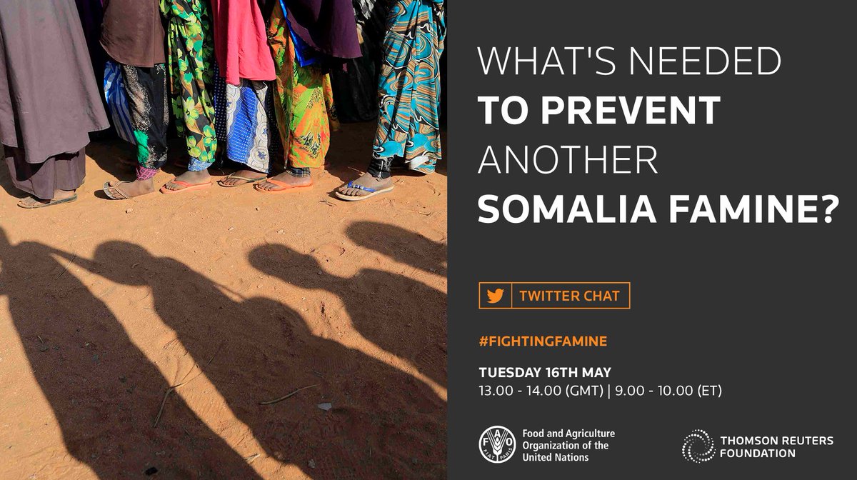 FAOSomalia's tweet photo. HAPPENING NOW: Q4 - Why is #Somalia at risk of another famine? 
Join our twitter chat NOW using #fightingfamine @TR_Foundation https://t.co/sUNGLN9D18