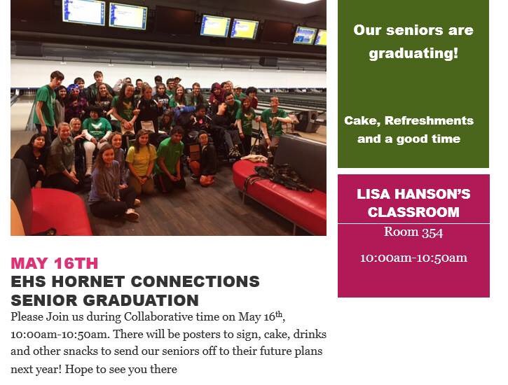 hconnections2's tweet photo. Today's the day! Everyone please come to room 354 during collab to celebrate the graduation of our seniors! 💓 https://t.co/5lildbQFID