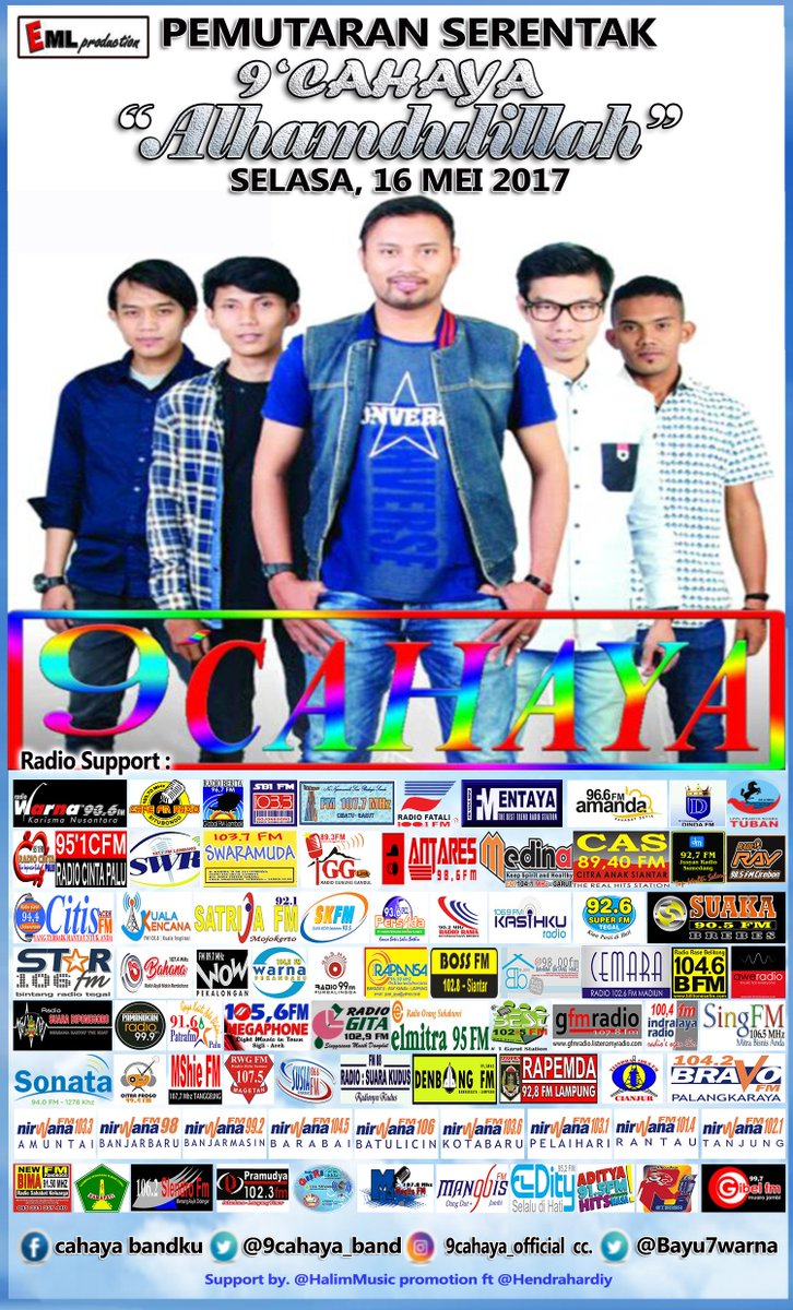 nirwana_1021fm's tweet photo. #PemutaranSerentak @9Cahaya_Band #ALHAMDULILLAH cc. @bayu7warna #EMLProduction #HalimMusic #Hendrahardiy @hendrahardiy https://t.co/D0qIoV3mww
