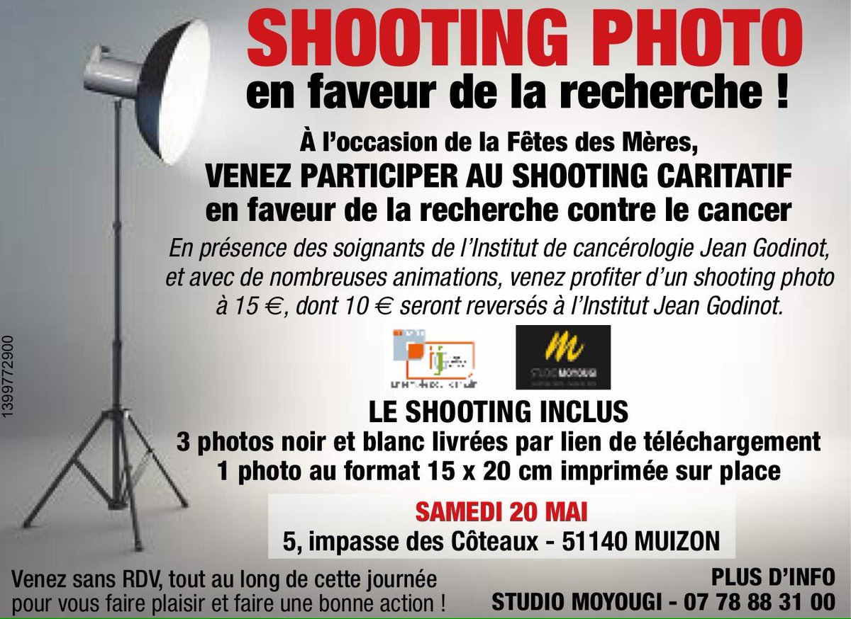 Venez vous faire photographier par @studiomoyougi samedi à #muizon au profit de <a href="/JeanGodinot/">Jean Godinot</a> 📸 #photo #reims #recherche #FeteDesMeres