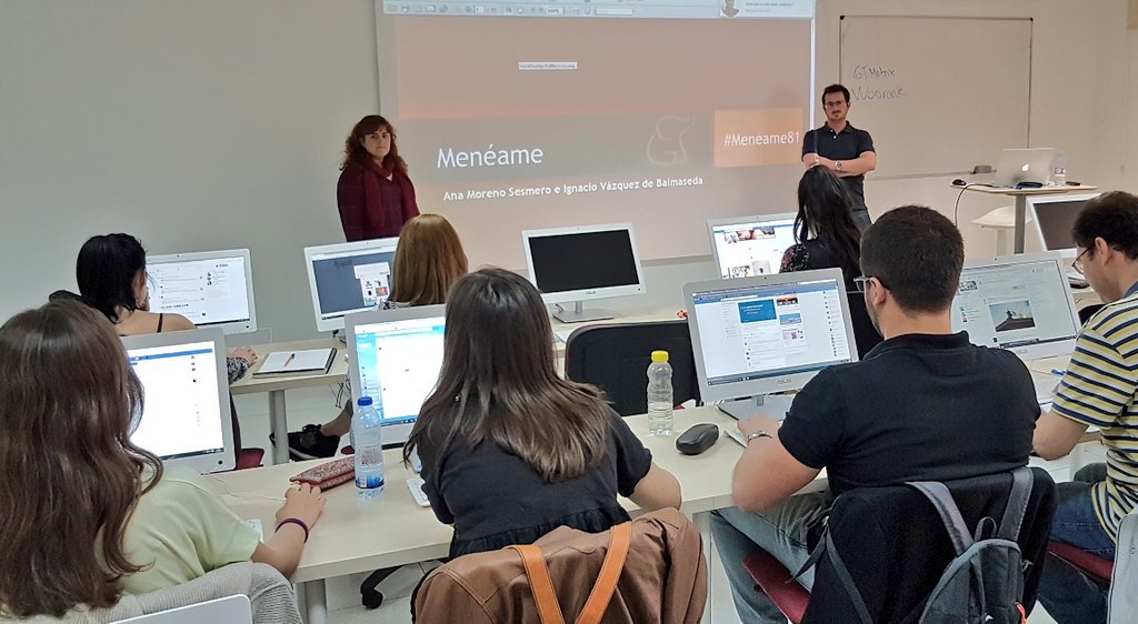 aulaCM's tweet photo. Hoy en la #clase15 del #equipo81 @AnaMSesmero y @vazquezdebalmas nos presentan #MktFan y #Menéame como plataformas de contenido https://t.co/SYESj5T826
