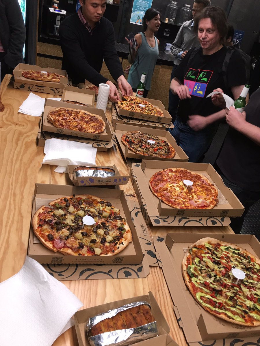 1300ITService's tweet photo. #pizza @crust_pizza has arrived at #aws #perth User Group https://t.co/xlvhVs7uX1