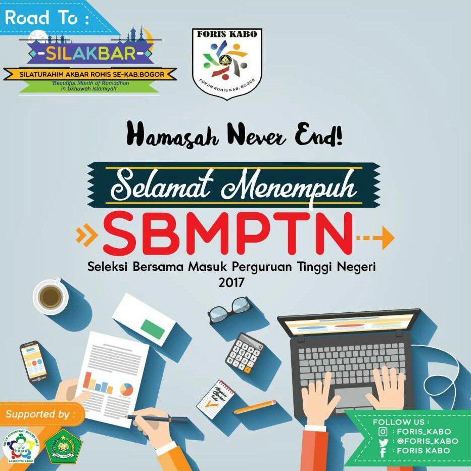 Selamat Menempuh Seleksi Bersama Masuk Perguruan Tinggi Negeri (SBMPTN) 2017
Semoga bisa mendapatkan hasil yang terbaik.