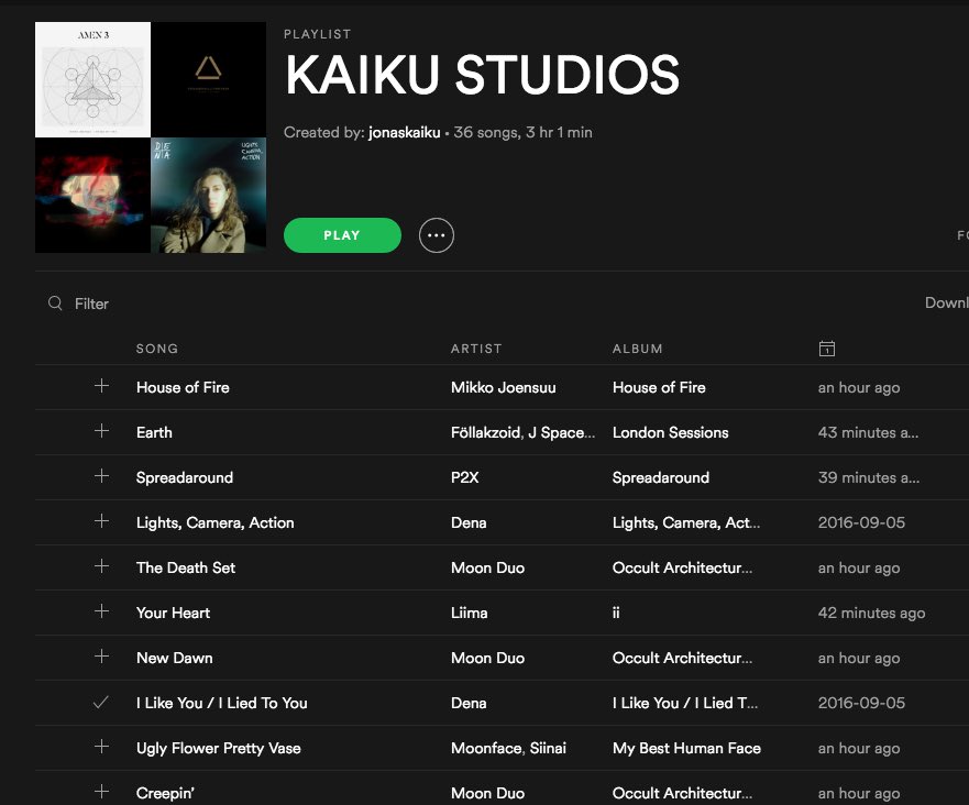 Check out Kaiku Studios #Playlist on <a href="/Spotify/">Spotify</a> #spotify #mixing #producing #playlist #music #engineering #❤️ open.spotify.com/user/jonaskaik…