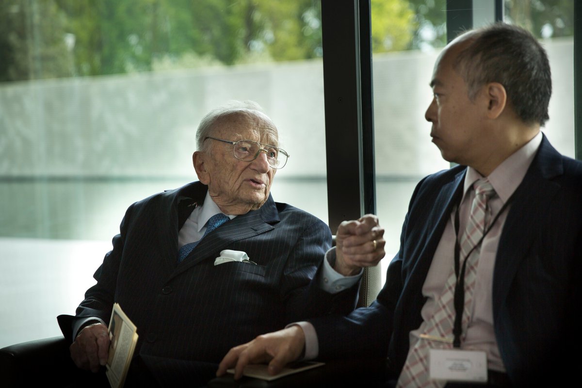 TFV_FPV's tweet photo. Board Chair M. Noguchi &amp; staff discussed the importance of reparations to victims w/ Mr Benjamin Ferencz @BenFerencz during his visit at ICC https://t.co/c0uZd1bXht