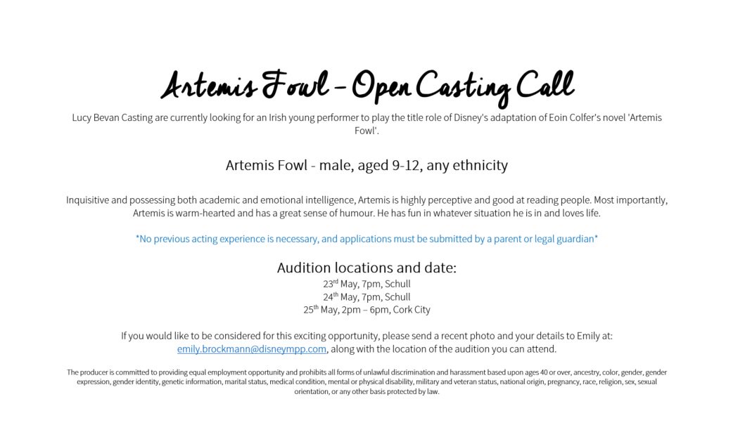Exclusive: Open casting call for the role of Artemis Fowl in a <a href="/DisneyStudios/">Walt Disney Studios</a> adaptation of <a href="/EoinColfer/">Eoin Colfer</a>'s novel. #FindingArtemis