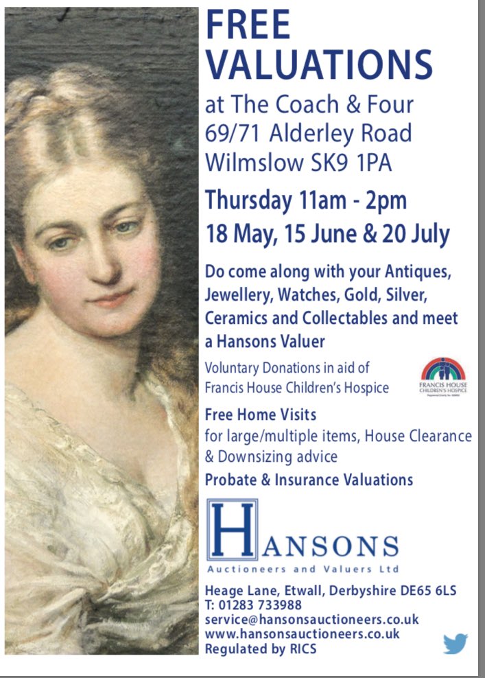 Coach and Four (@coachandfour) on Twitter photo <a href="/HansonsUK/">Hansons Auctioneers</a> are back at the C&F this Thursday from 11am with voluntary donations going to <a href="/FrancisHouseCH/">Francis House</a> #Cheshire <a href="/HansonsUK/">Hansons Auctioneers</a> are back at the C&F this Thursday from 11am with voluntary donations going to <a href="/FrancisHouseCH/">Francis House</a> #Cheshire