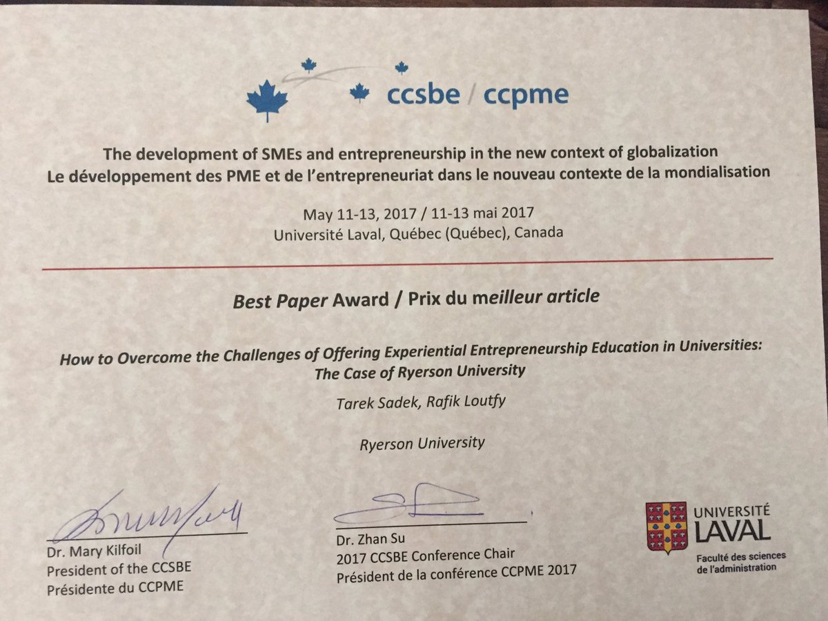 tsadek1111's tweet photo. @tsadek1111 @LoutfyRafik winners of the best paper award at the #CCSBE2017 conference @RU_FEAS  @RUceie @RU_Engineering @RyersonU https://t.co/VSKTiIgua2