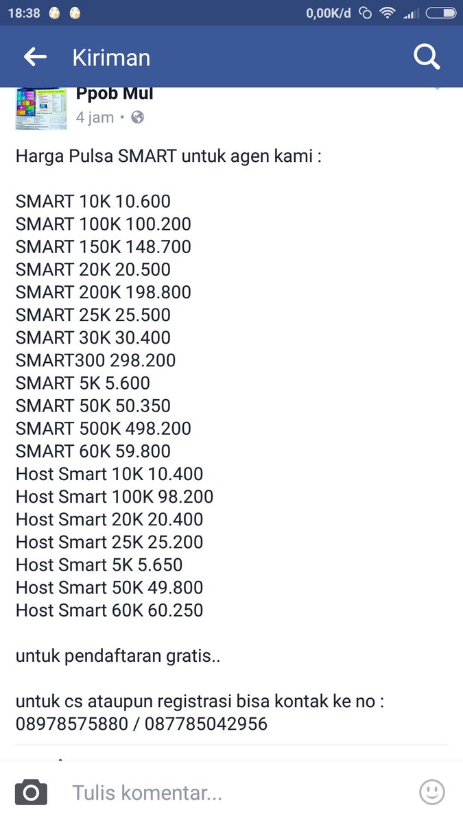 PTMUL1's tweet image. Harga Pulsa Online untuk operator Smart.. 
#smart #pulsasmartfren #pulsaonline #pulsa #agenpulsa #counter