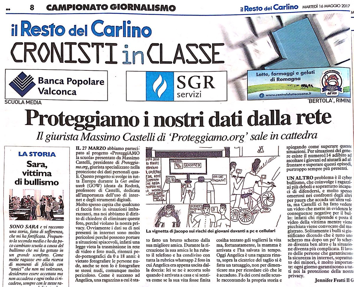 Un ringraziamento a Jennifer Fratti della 2G del Bertola per il bellissimo articolo #proteggiAMOLASCUOLA #Gow2017 #essercisempre #cnac