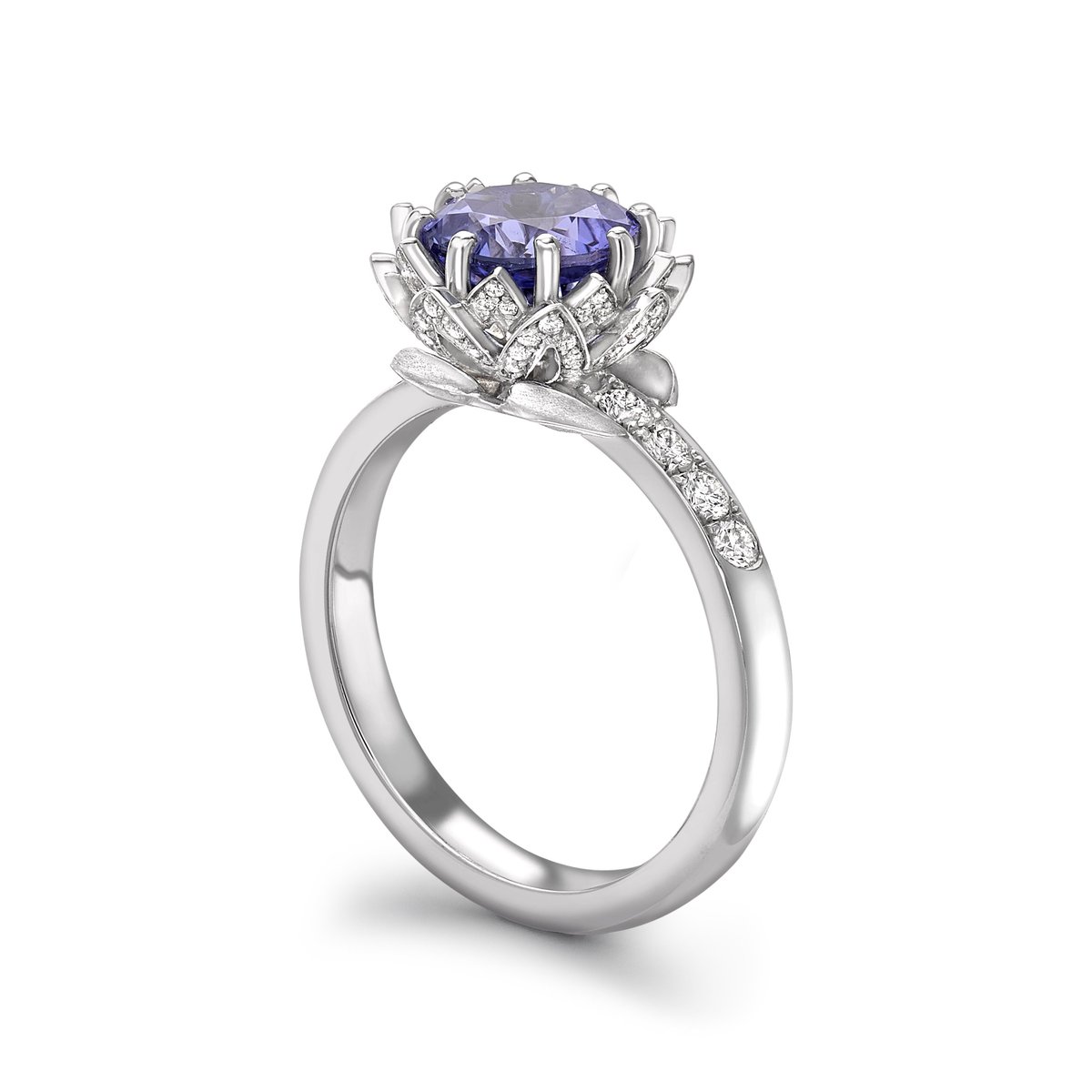 Theo_Fennell's tweet photo. Celebrate #WearPurpleForPeaceDay with our beautiful tanzanite &amp; diamond water lily ring #theofennell #waterlily #tanzanite #diamond #ring https://t.co/YDXfHKB6ps