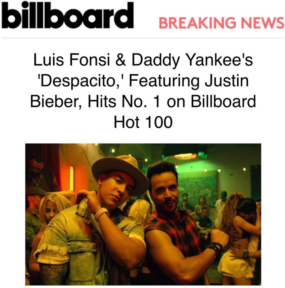 Todos los artistas latinos debemos sentirnos orgullosos de este logro. Felicidades <a href="/LuisFonsi/">Luis Fonsi</a> y <a href="/daddy_yankee/">Daddy Yankee 😀 (DY)</a>. Muy fuerte 💪.