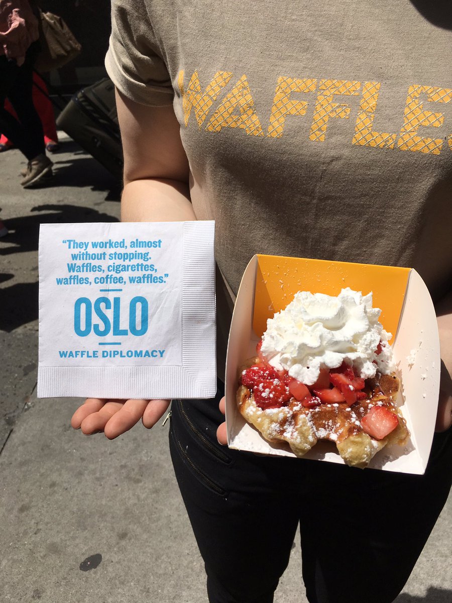 Hey #LeagueSRC, don't forget to pick up a waffle from <a href="/OsloBway/">Oslo on Broadway</a> on your way back from lunch! #wafflediplomacy