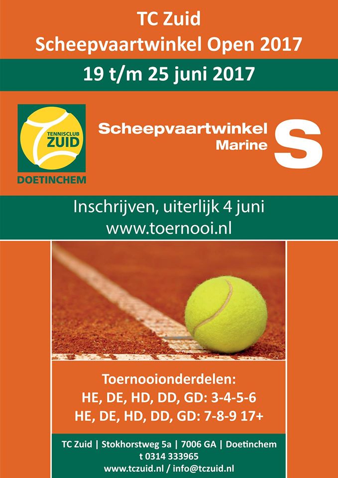 Het enige echte TC Zuid Scheepvaartwinkel Open toernooi komt er weer aan. 😃😍🎾. We zijn druk bezig het nog beter te maken dan vorig jaar.