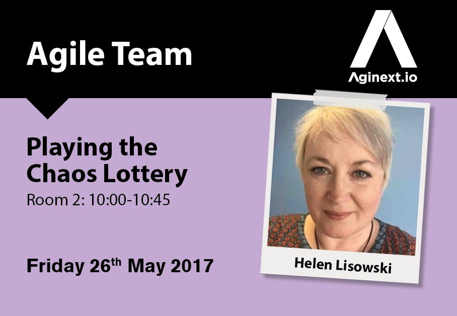 Aginextio's tweet image. Come along and play the Chaos Lottery with @HelenLisowski at #Aginext next week. Booked your place yet? aginext.io #Agile