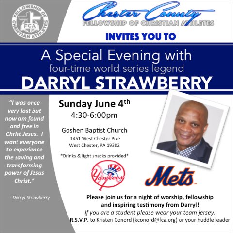 FCA Chesco invites YOU to hear  Darryl Strawberry share his incredible story!  FREE event - get your ticket here: evite.me/FMKVef9fuU