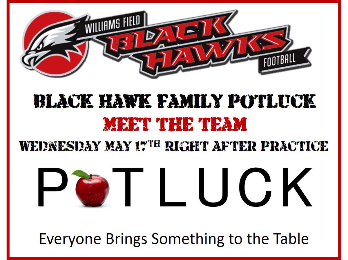 Don't forget - <a href="/WFFootballTeam/">WF Football Boosters</a> #PotLuck tomorrow after practice! <a href="/WFCoachCampbell/">Steve Campbell</a> <a href="/KelvinHunter21/">Kelvin Hunter(Coach Hunt)</a> #MeetTheTeam #Dominate