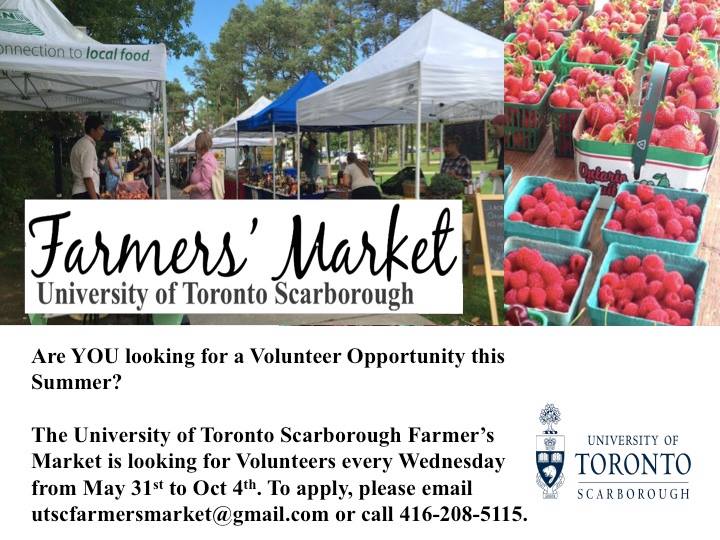TYFPC's tweet photo. The UTSC Farmers' Market is looking for volunteers for this summer! If you're interested, please email: utscfarmersmarket@gmail.com! https://t.co/AxzbyhUZMl