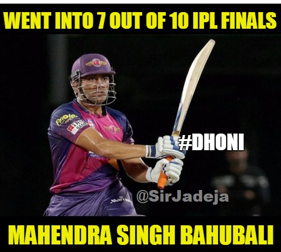 SirJadeja's tweet photo. This Would Be 7th #IPL Final For #MSDhoni, Truly A Legend. 

RT If You Feel Mahendra Singh #Dhoni = #Bahubali Of Cricket.

 #MIvRPS #RPSvMI https://t.co/KvJejg94BW