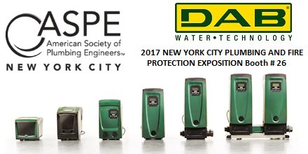 DAB Pumps is exhibiting at the 2017 NYC PLUMBING AND FIRE PROTECTION EXPOSITION  dabpumps.us #DABPumpsUSA #tradeshows <a href="/ASPEorg/">American Society of Plumbing Engineers (ASPE)</a>