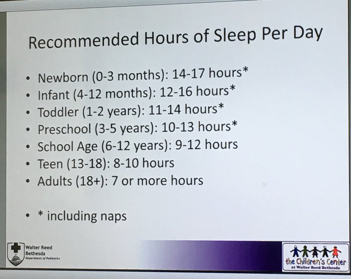 DoDMilSpouse's tweet photo. According to Dr. Newton, here's how many hours of sleep your children should be getting per day. #MilSpouseLive https://t.co/TjU68yCALH