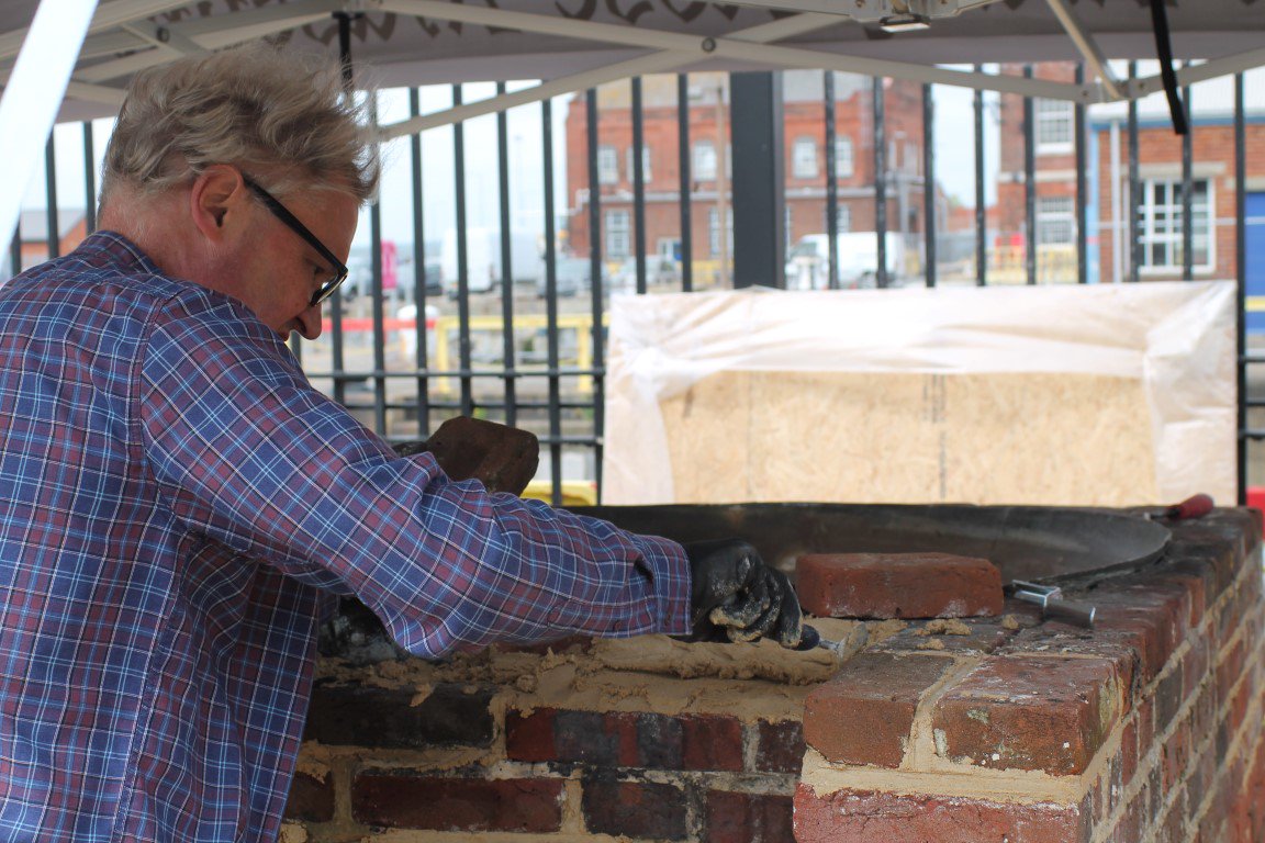 MaryRoseMuseum's tweet photo. Today @CDobbs_MR and Alex have been repointing our replica galley, using authentic lime mortar from @limecentre preparing for #MaryRoseLIVE https://t.co/VhPV8VWxmh