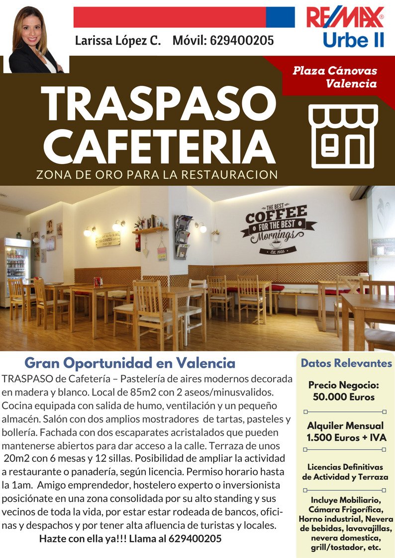 larissaglopez's tweet photo. ¿Tienes un cliente comprador? Llámame que compartimos la operación! #valencia #emprendedor #negocio #asesorinmobiliario #traspaso #inversor https://t.co/cgavrnUgeD