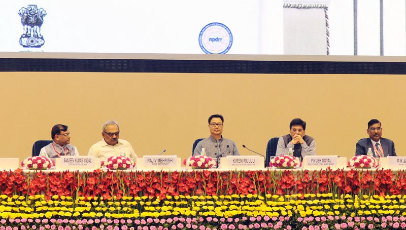 PIB_India's tweet photo. Power Minister @PiyushGoyal & MoS Home Affairs @KirenRijiju at Valedictory Session of the second meeting of #NPDRR2017 in New Delhi https://t.co/D2Soumrefu