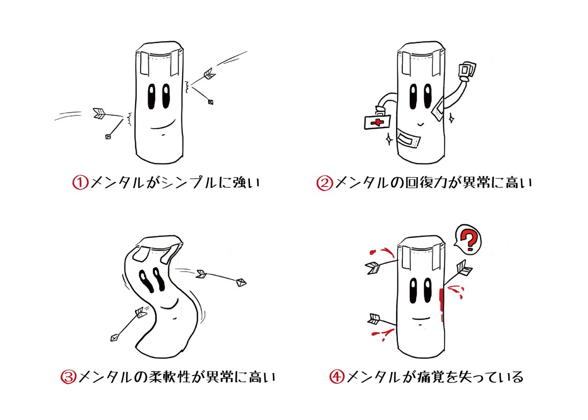 メンタルが強い人を4つのパターンに分類したイラストがめっちゃわかる 作者は4の 痛覚を失ってる Togetter