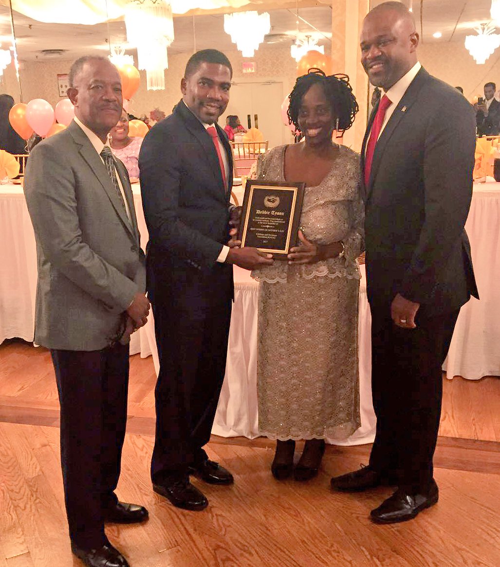 Congratulations, Ms. Debbie Tyson! Mother of the Year Award presented by Euriel Williams, Dr. Drew &amp; Hon.Konris Maynard.