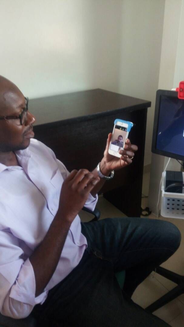 telehospital's tweet photo. Dr Okeh @OkehMD in #Nigeria uses Freestate #telemedicine system 2 virtually consult a #dermatologist in #USA #telehealth #africa #mhealth https://t.co/iF1DE3CSDM