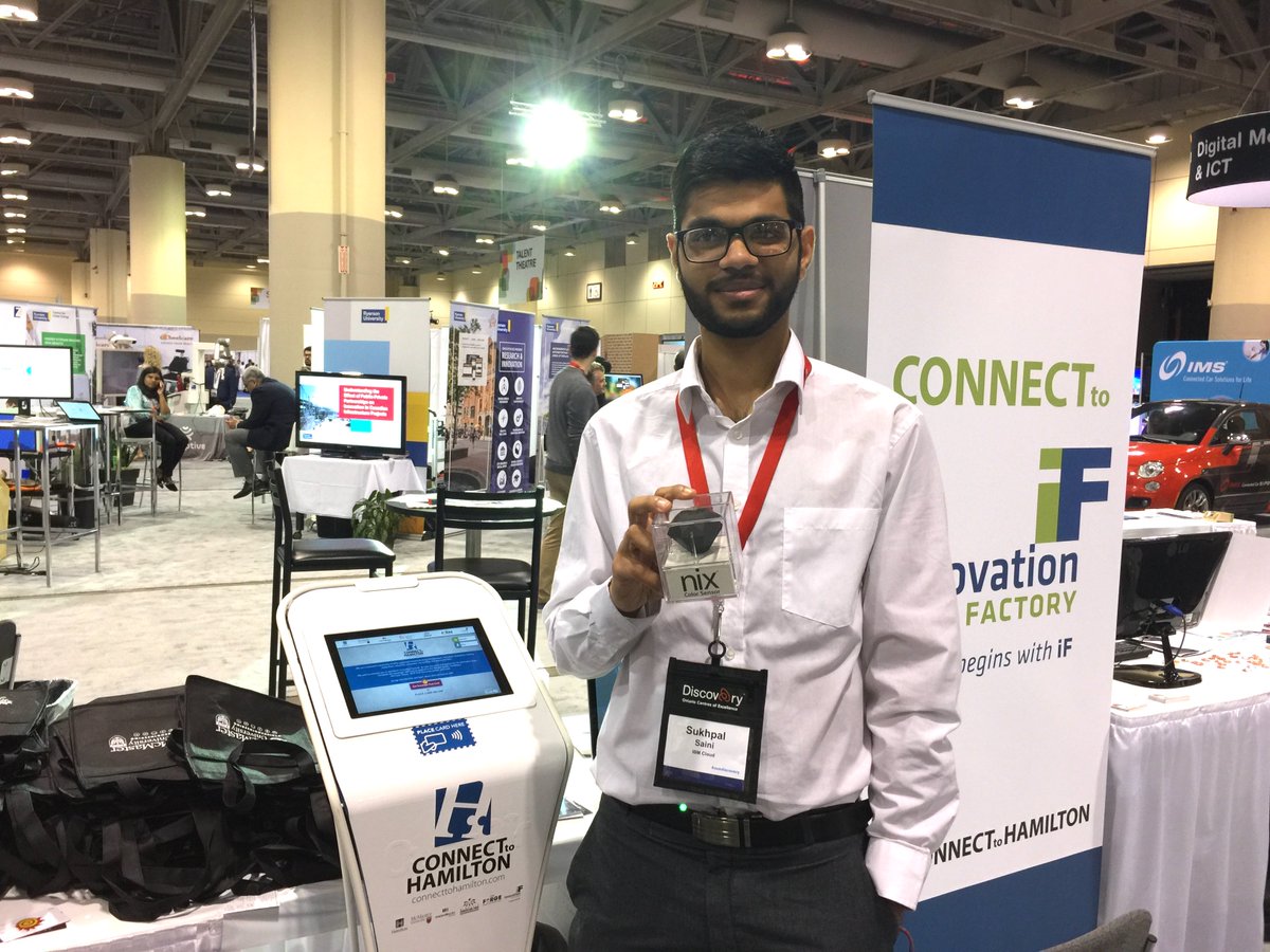 McMasterEng's tweet photo. .@saini_sukhpal of @IBMcloud just won a @nixsensor from the #ConnectToHamilton scavenger hunt! Come and play in booth 1031. #ocediscovery https://t.co/ZmROaSoMSU